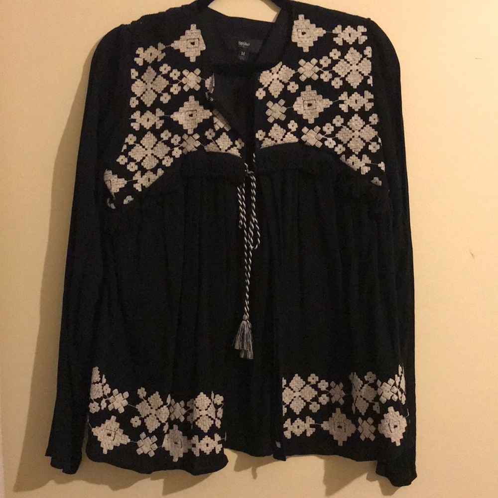 Bohemian Black and White Tie Blouse
